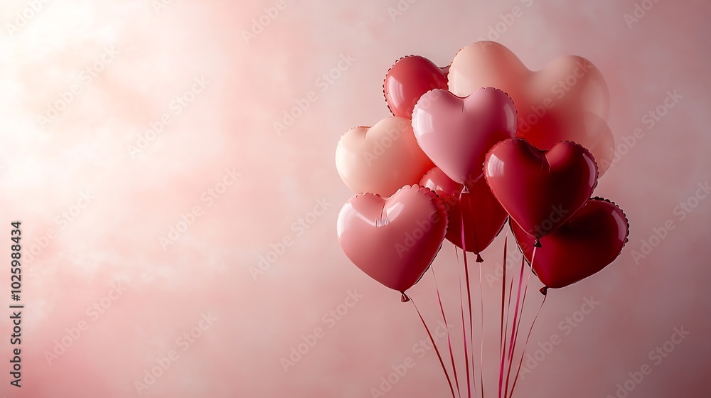 Floating heartshaped balloons soft shades of red and pink creating a romantic Valentine's Day atmosphere with a blank space for copy Minimalist love background perfect for Saint Valentine concepts Floating heartshaped balloons soft shades of red and pink creating a romantic Valentine's Day atmosphere with a blank space for copy Minimalist love background perfect for Saint Valentine concepts