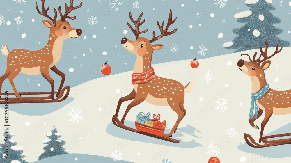 Christmas Reindeer on Sledding. Christmas Reindeer on Sledding.
