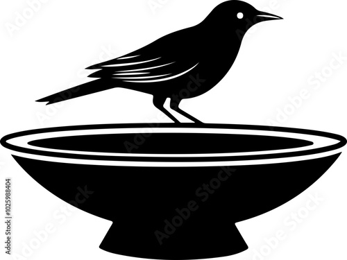Minimalistic Vector Bird perching on a Bowl