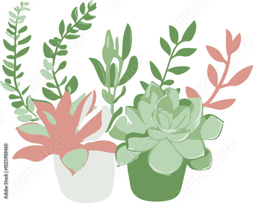 Vibrant Vector Plants in Decorative Pots