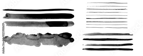 brush strock vectors ,black paintbrush template with splashes grunge isolated on background . photo