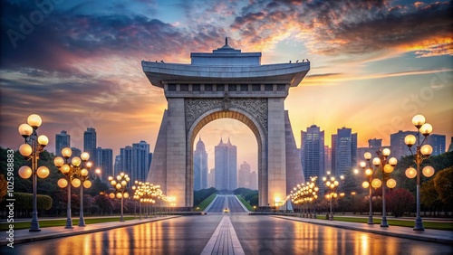 North Korea Reunification Arch with Bokeh Effect - A Symbol of Hope and Unity