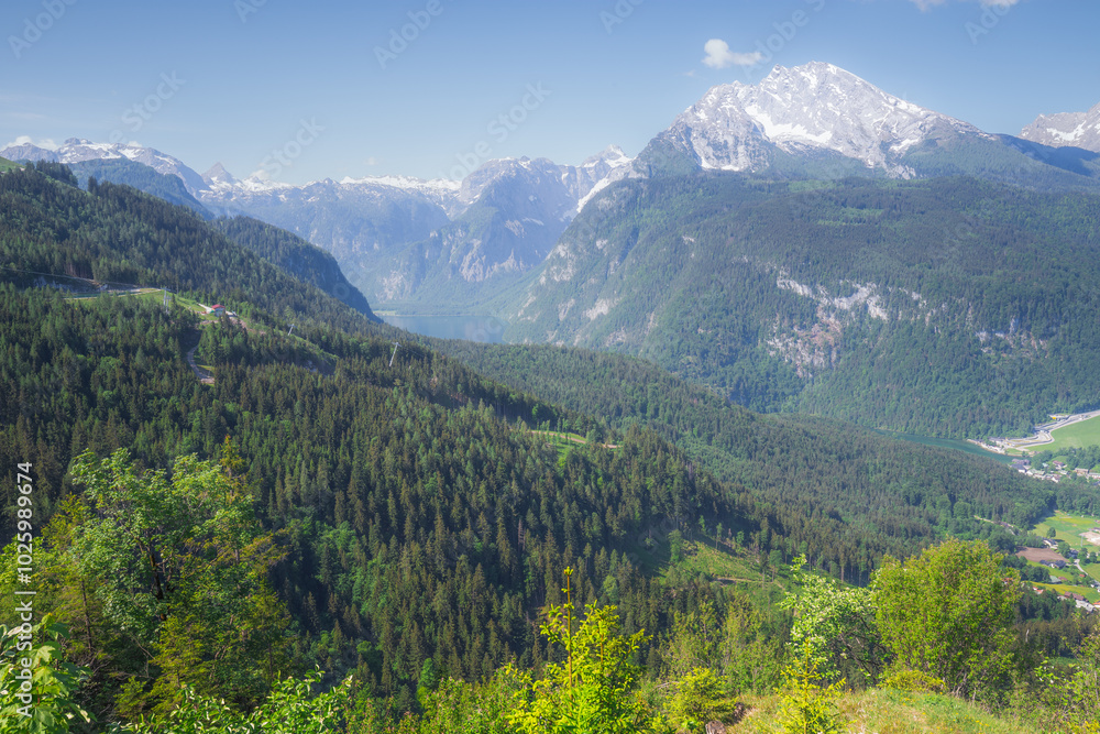 Fototapeta premium View of mountain valley near Jenner mount in Berchtesgaden National Park, Alps