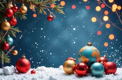 Fototapeta Naklejka Na Ścianę i Meble -  christmas balls, earth shaped ball, festive background