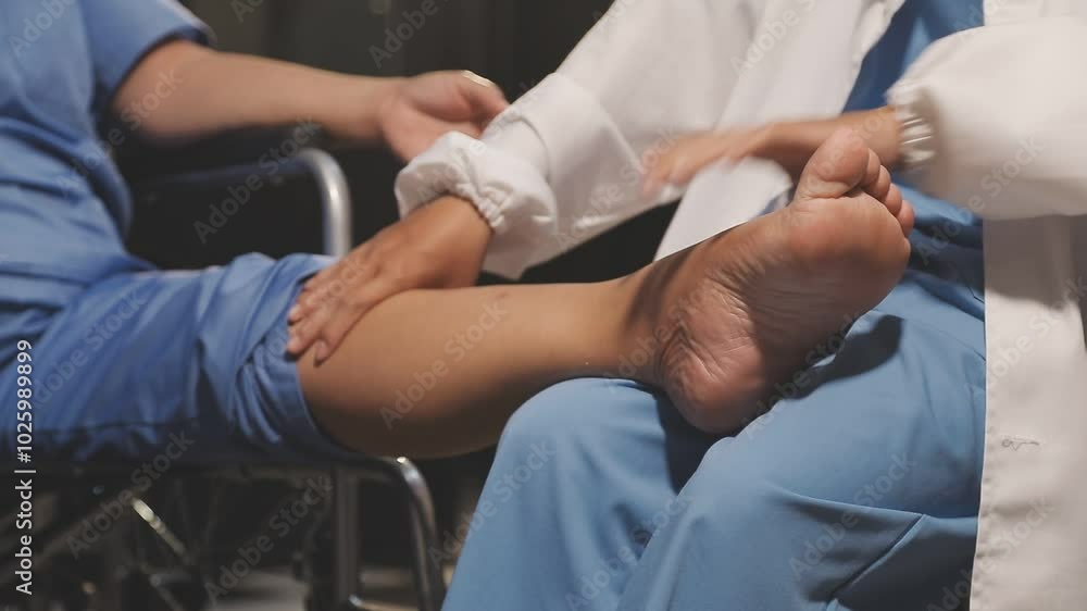physiotherapist massaging the knee of a patient. rehabilitation and recovery after physical knee injuries.Rehabilitation physiotherapy. Sportsman Recovering from Injury, Undergoing Rehabilitation. physiotherapist massaging the knee of a patient. rehabilitation and recovery after physical knee injuries.Rehabilitation physiotherapy. Sportsman Recovering from Injury, Undergoing Rehabilitation.