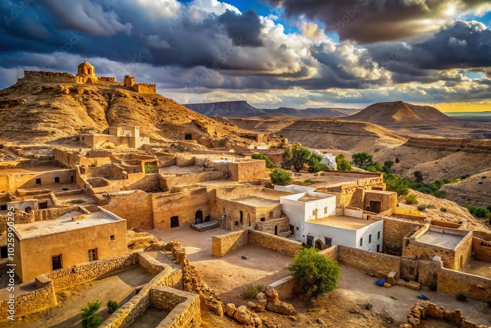 Obraz premium Panoramic View of Ruins in Toujane Berber Village, Tunisia - Historic Landscape Photography