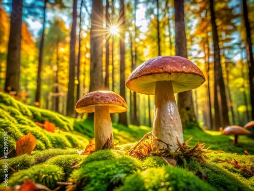 Panoramic View of Sarcodon Imbricatus in a Lush Forest Setting - Nature's Unique Fungi