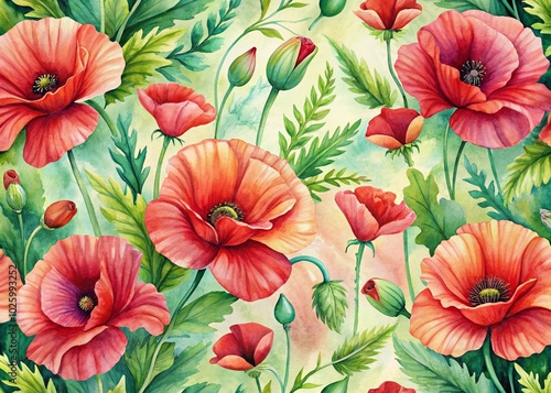 Wallpaper Mural Red Poppies Watercolor Seamless Pattern for Textile Design and Home Decor Torontodigital.ca