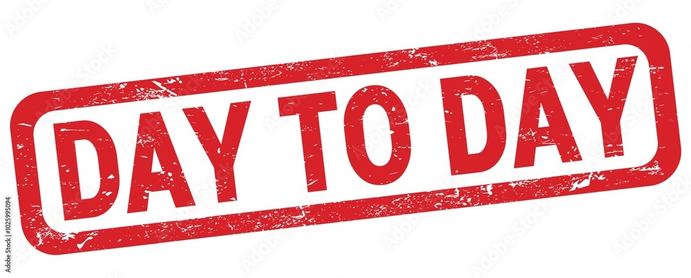 DAY TO DAY text written on red rectangle stamp.