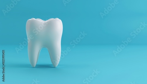 A 3D-rendered tooth model on a blue background, symbolizing dental health and hygiene.