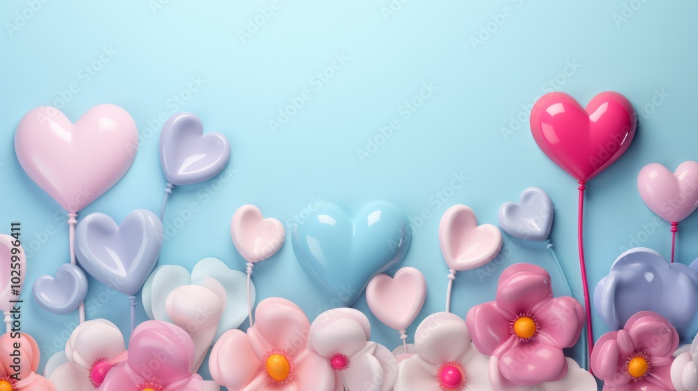 Beautiful panoramic background with pink and blue balloons. Neural network ai generated art Beautiful panoramic background with pink and blue balloons. Neural network ai generated art