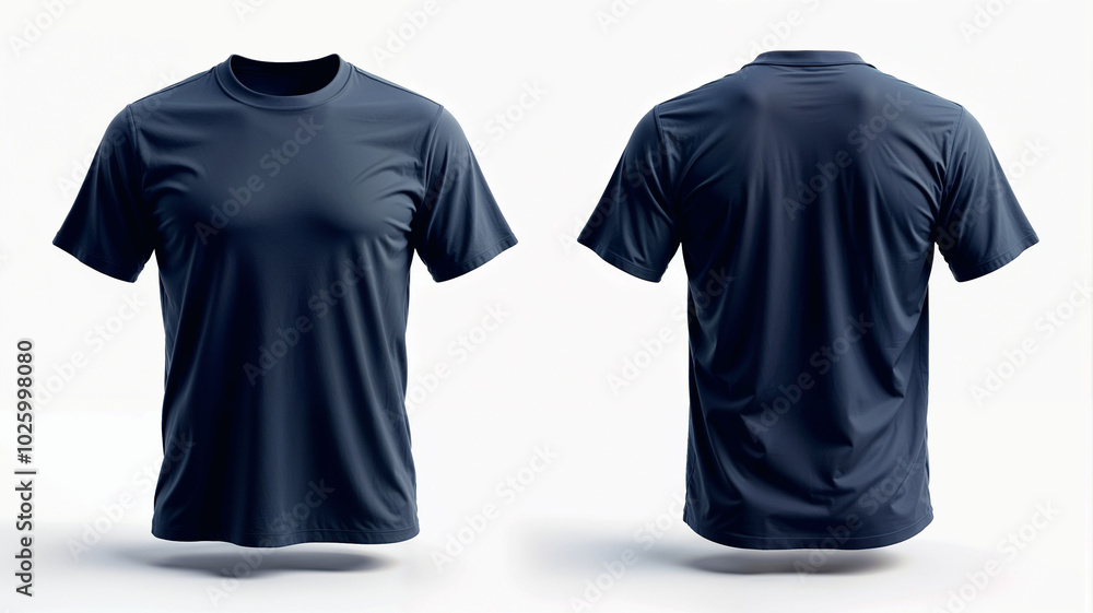 Realistic black and blue t-shirt template, front and back view Realistic black and blue t-shirt template, front and back view