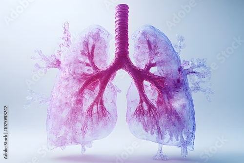 A 3D rendering of human lungs with detailed bronchus photo