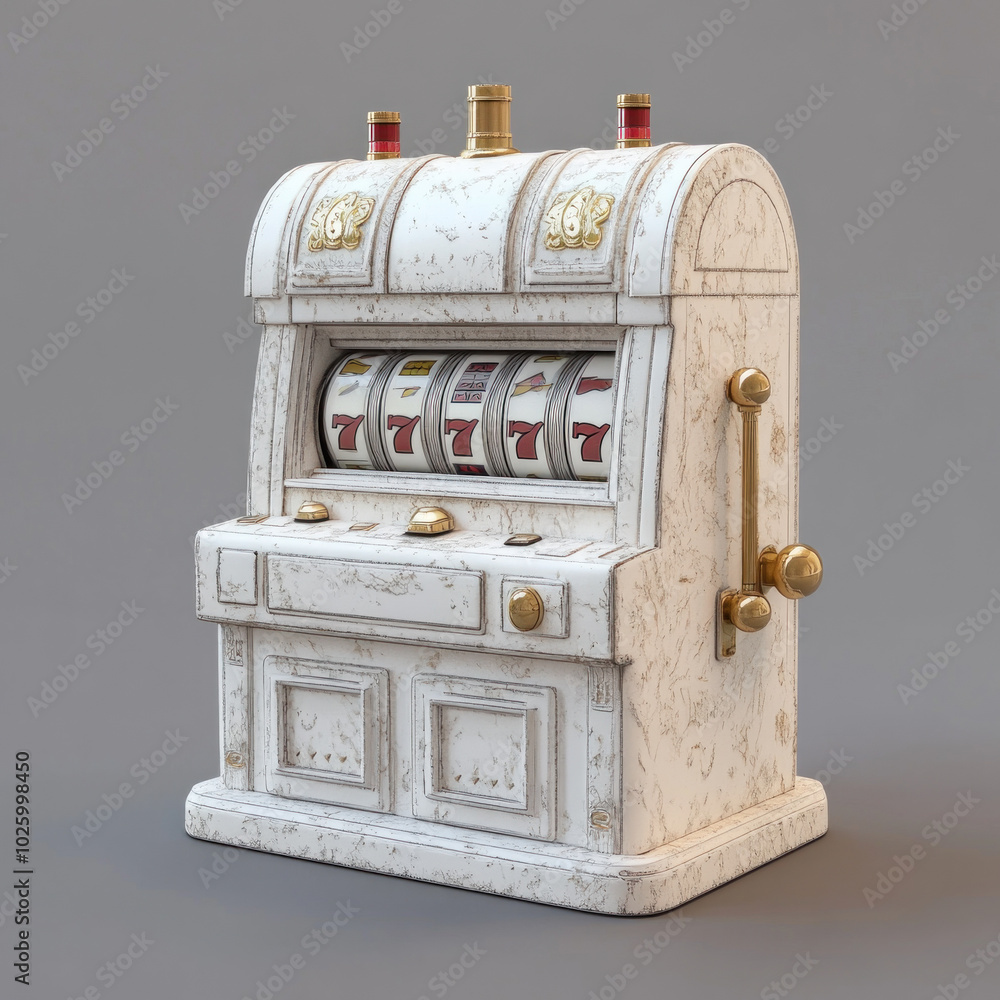 Slot machine on top of a table, lit in a dim room, surrounded by empty chairs and a carpeted floor, creating a solitary and abandoned atmosphere. Slot machine on top of a table, lit in a dim room, surrounded by empty chairs and a carpeted floor, creating a solitary and abandoned atmosphere.