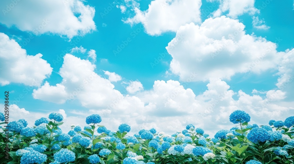 Blue Hydrangeas Blooming Under a Cloudy Sky Blue Hydrangeas Blooming Under a Cloudy Sky