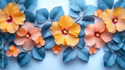 Wallpaper Mural Delicate Aqua Blue and Tangerine Floral Arrangement Torontodigital.ca