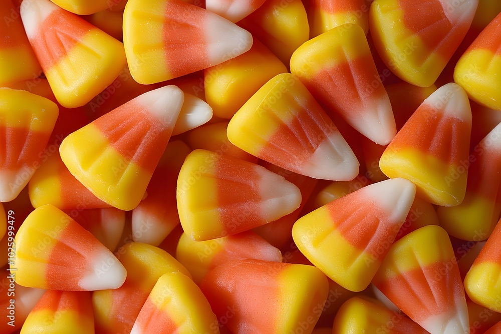 A close up of vibrant pile of candy corn showcasing A close up of vibrant pile of candy corn showcasing