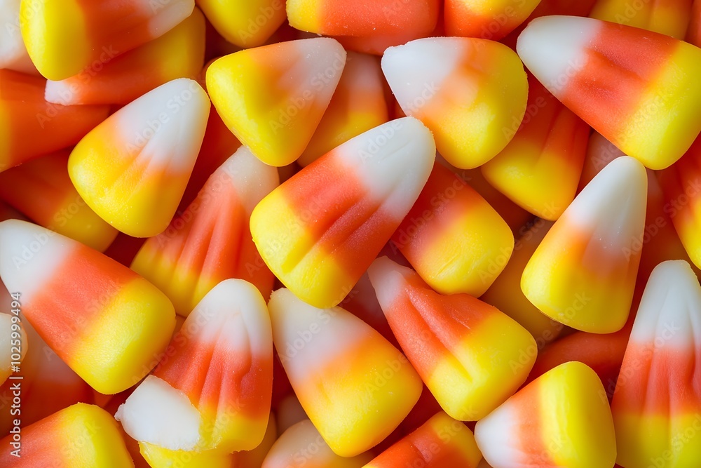A close up of vibrant pile of candy corn showcasing A close up of vibrant pile of candy corn showcasing