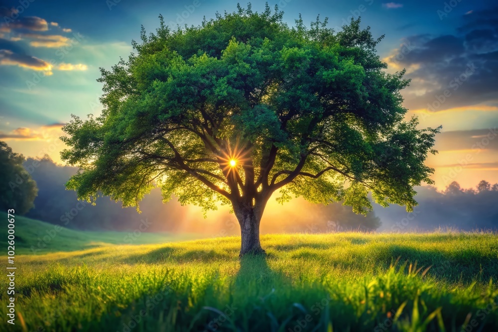 Fototapeta premium Simple Watercolor Tree in Nature - Candid Photography for Tranquil Landscapes