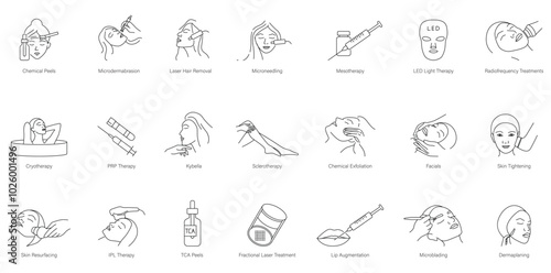 Chemical Peels, Microdermabrasion, Laser Hair Removal, Microneedling, Mesotherapy, LED Light Therapy, Radiofrequency Treatment, Cryotherapy, PRP Treatment, Kybella, sclerotherapy, Chemical Exfoliation