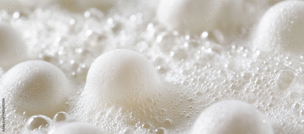 Close-up of white foam material, foam packaging with many soft white spheres Close-up of white foam material, foam packaging with many soft white spheres