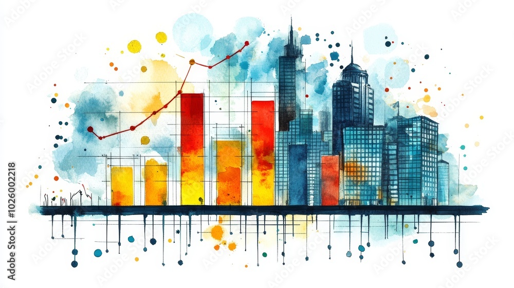Obraz premium Softly Colored Watercolor Cityscape Illustration