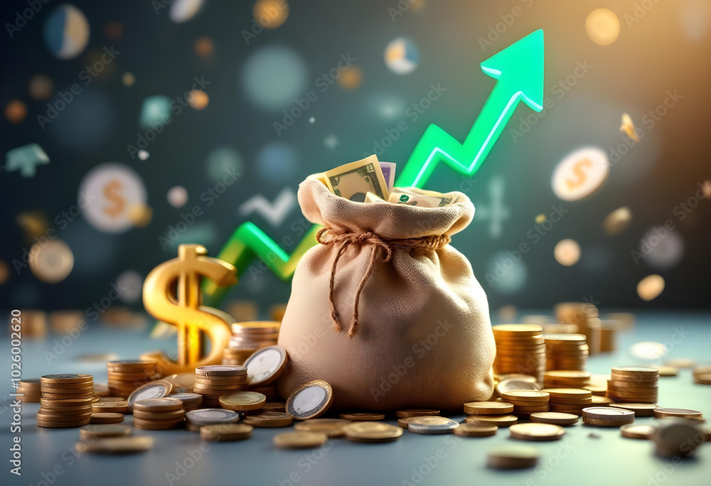 money bag overflowing with coins and cash symbolizes financial growth ...