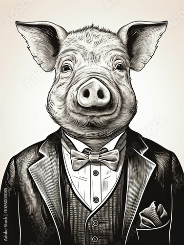 Pig in a Suit and Bowtie