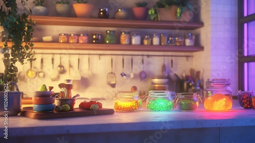 Wallpaper Mural A vibrant fantasy kitchen filled with magical ingredients, whimsical pots and glowing spices Torontodigital.ca