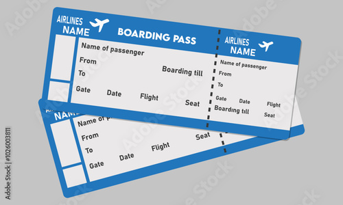 Airplane tickets. Boarding pass tickets template. Plane tickets vector pictogram. Airline boarding pass template. Air ticket icon. Vector illustration