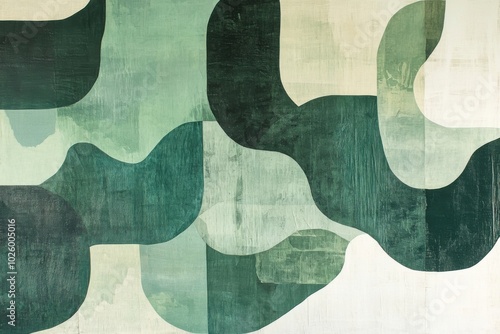 Abstract geometric green painting with minimalist design for modern decor
