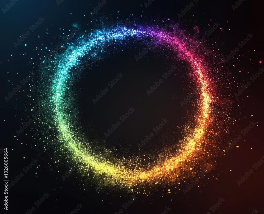 Obraz premium Vibrant circular dust sparkles on a dark background, creating a mesmerizing effect