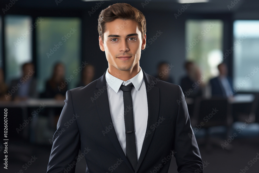 Successful business people person in modern interior office space building made with Generative AI artwork Successful business people person in modern interior office space building made with Generative AI artwork