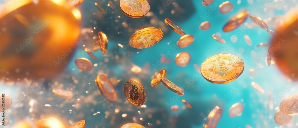 Abstract gold coins in water Abstract gold coins in water