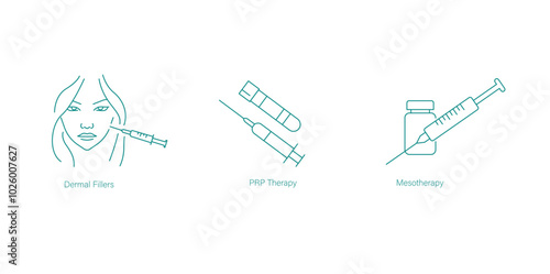 Dermal Fillers, PRP Treatment, and Mesotherapy Icon Set for Skin Volume and Rejuvenation Procedures