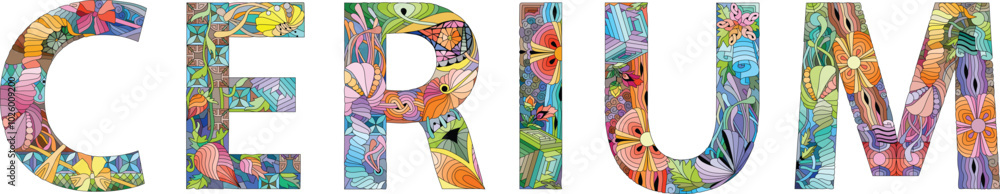 Word CERIUM. Cerium is a chemical element. Vector zentangle object for decoration Word CERIUM. Cerium is a chemical element. Vector zentangle object for decoration