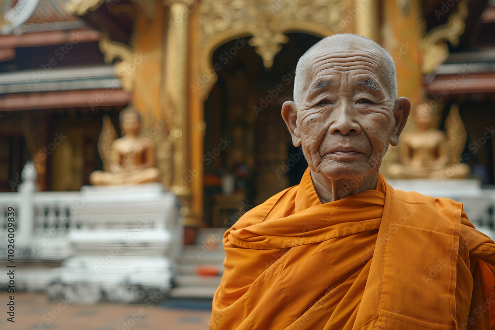 Generative AI image of monk meditating praying for peace and harmony Generative AI image of monk meditating praying for peace and harmony