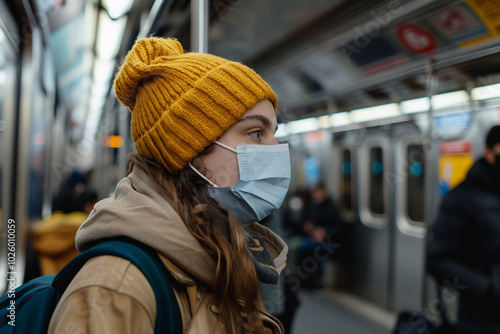 Covid global sefety campaign, Generative AI photo of people in protective facial mask quarantine pandemia photo