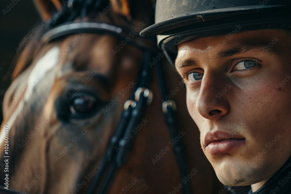 Generative AI illustration, equestrian sports lesson training, young person man woman kid learning to ride a horse Generative AI illustration, equestrian sports lesson training, young person man woman kid learning to ride a horse