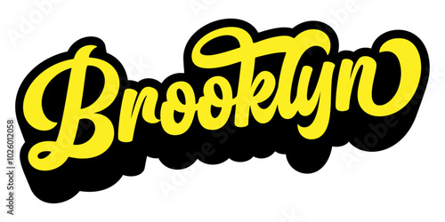 Brooklyn borough name written in retro groovy three-dimensional script lettering