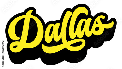Dallas city name written in retro groovy three-dimensional script lettering