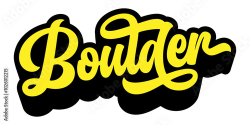 Boulder city name written in retro groovy three-dimensional script lettering