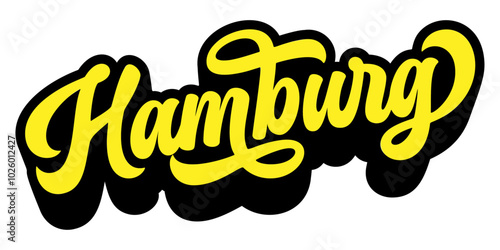 Hamburg city name written in retro groovy three-dimensional script lettering