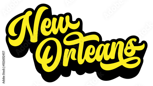 New Orleans city name written in retro groovy three-dimensional script lettering