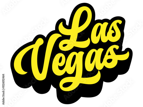 Las Vegas city name written in retro groovy three-dimensional script lettering