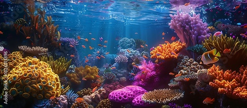 Fototapeta Naklejka Na Ścianę i Meble -  A stunning underwater scene with a colorful coral reef teeming with diverse marine life fish and vibrant corals