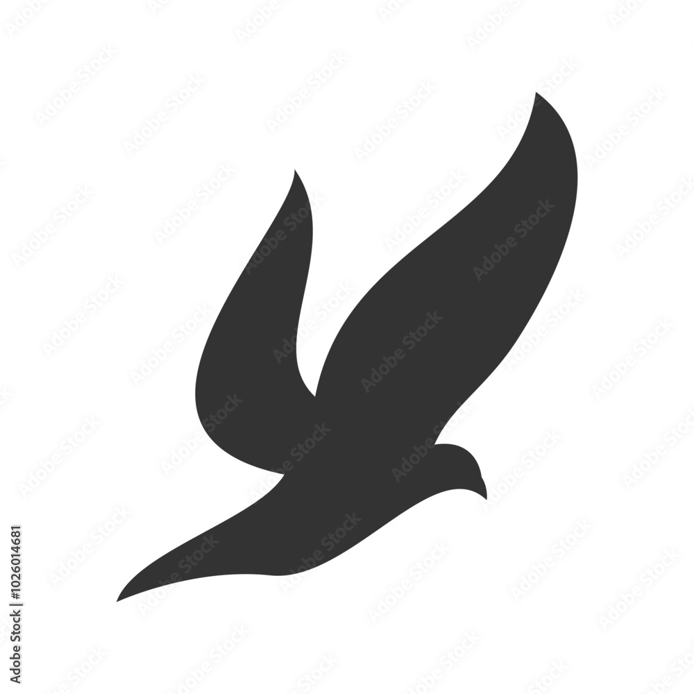 Flying bird in silhouette style vector illustration, flying bird flat icon vector in solid black color Flying bird in silhouette style vector illustration, flying bird flat icon vector in solid black color