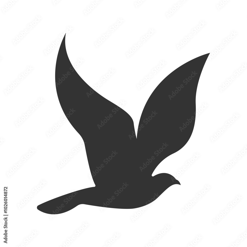 Flying bird in silhouette style vector illustration, flying bird flat icon vector in solid black color Flying bird in silhouette style vector illustration, flying bird flat icon vector in solid black color