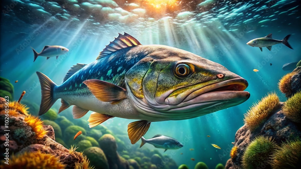 Fototapeta premium Stunning Portrait of a Seawolf Fish in Its Natural Habitat