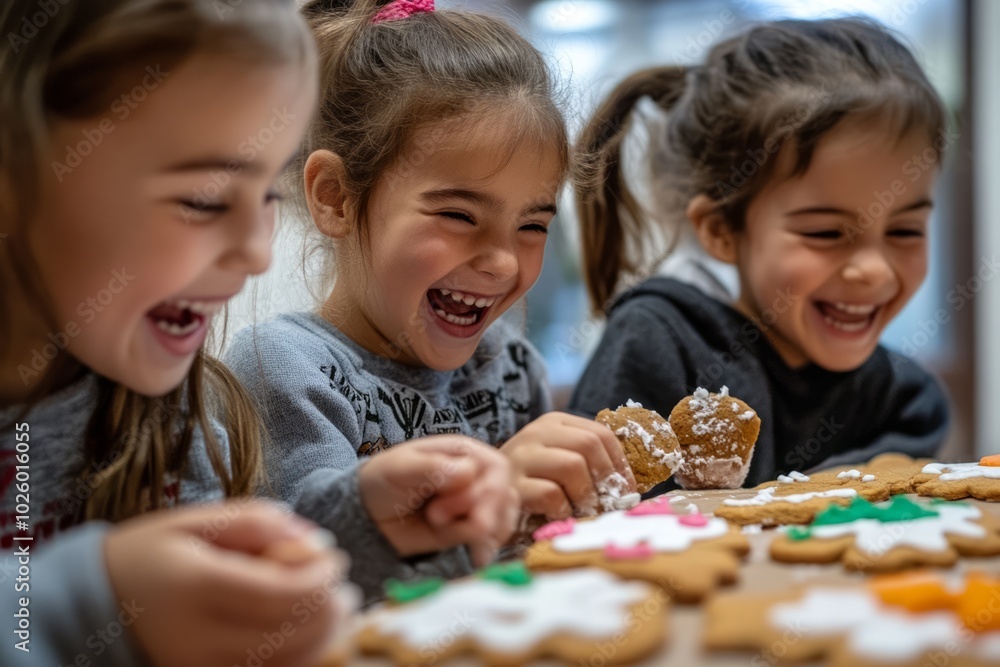 Obraz premium Delighted children creating cookie decorations